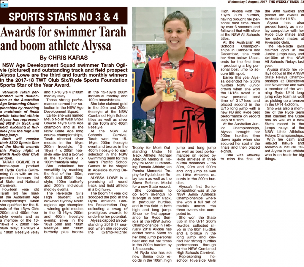 The Weekly Times article 9 Aug 2017