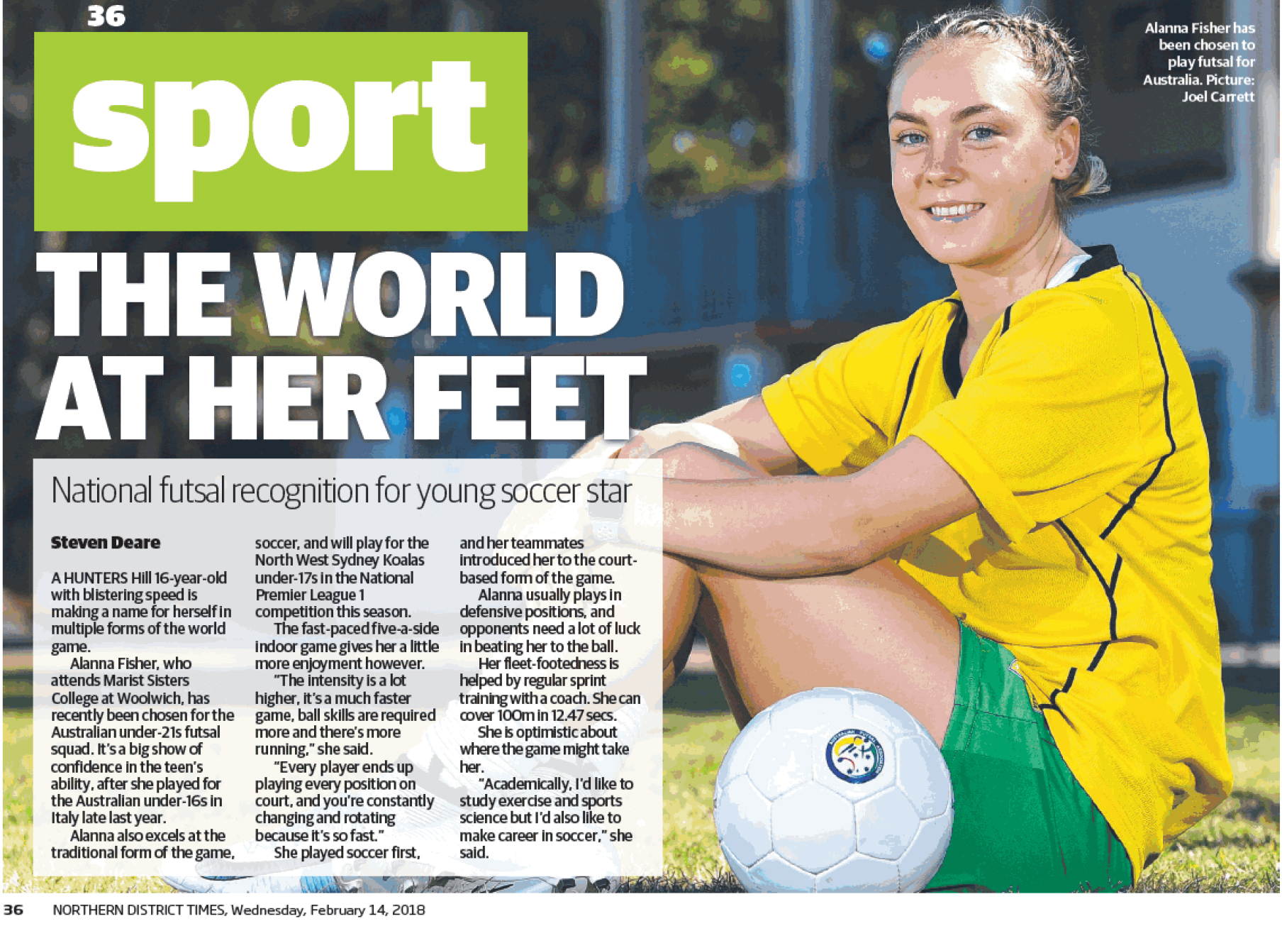 "The Northern District Times" 14 Feb 2018 article re Alanna Fisher