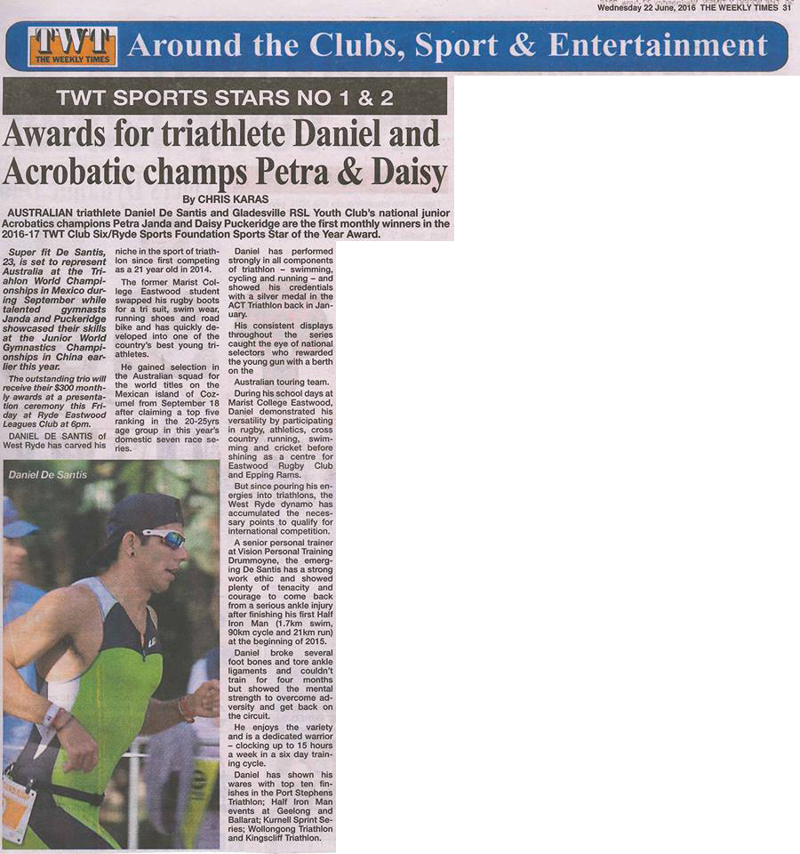 The Weekly Times June 2016 article re Daniel De Santis