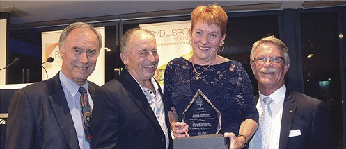 Photo of John Alexander Graham-and-Robyn-Churchill and Rob Wilkinson at the 2018 Ryde Sports Foundation Awards Dinner 