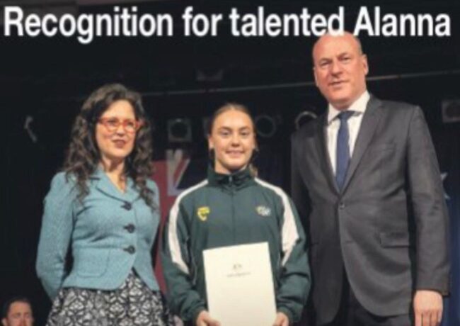 Photo of Alanna Fisher receiving 2018 North Sydney Regional Community Sports Achievement Honour