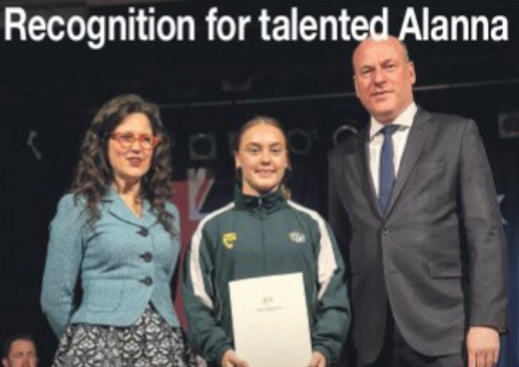 Photo of Alanna Fisher receiving 2018 North Sydney Regional Community Sports Achievement Honour