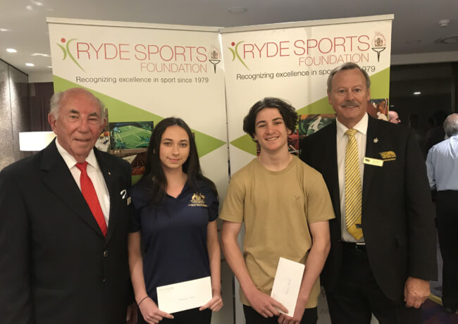Jim Hull (Ryde Sports Foundation President) with Sharnae Thiele, Josh Arcus & Jim Morris (North Ryde RSL President)